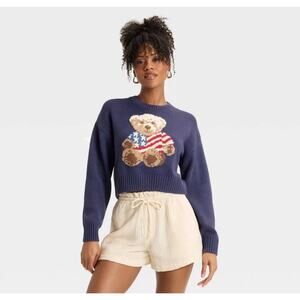 Grayson Threads Teddy Bear American Flag Sweater Women’s Size M NWOT